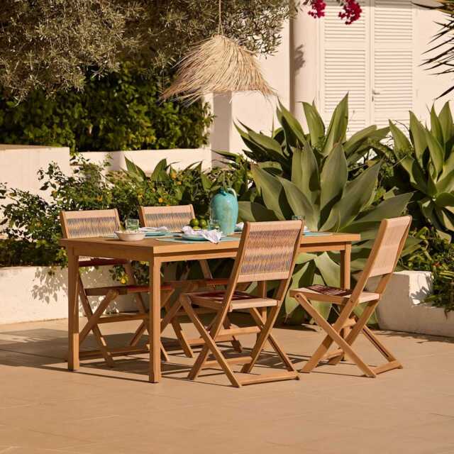 Harlyn 4 Seater Wooden Garden Dining Set with Cove Natural Chairs - 160cm - image 1