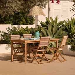Harlyn 4 Seater Wooden Garden Dining Set with Cove Natural Chairs - 160cm - thumbnail 1
