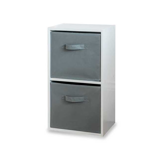 Cara 2 Tier Storage Unit / Chalk White Bookcase with Grey Boxes - image 1