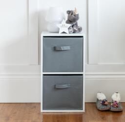 Cara 2 Tier Storage Unit / Chalk White Bookcase with Grey Boxes - thumbnail 2