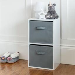 Cara 2 Tier Storage Unit / Chalk White Bookcase with Grey Boxes - thumbnail 3
