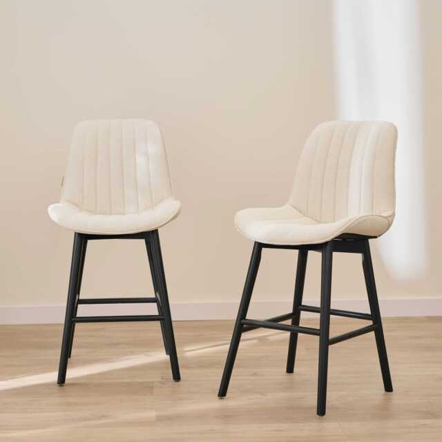 Bella Light Beige Boucle Bar Stool - Black Oak Legs - image 1