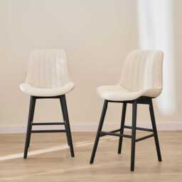 Bella Light Beige Boucle Bar Stool - Black Oak Legs - thumbnail 1