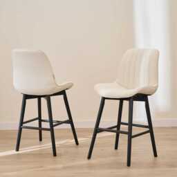Bella Light Beige Boucle Bar Stool - Black Oak Legs - thumbnail 6