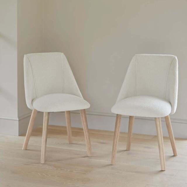 Freya Boucle Dining Chairs - Set of 2 - Whitewash Oak Legs - image 1
