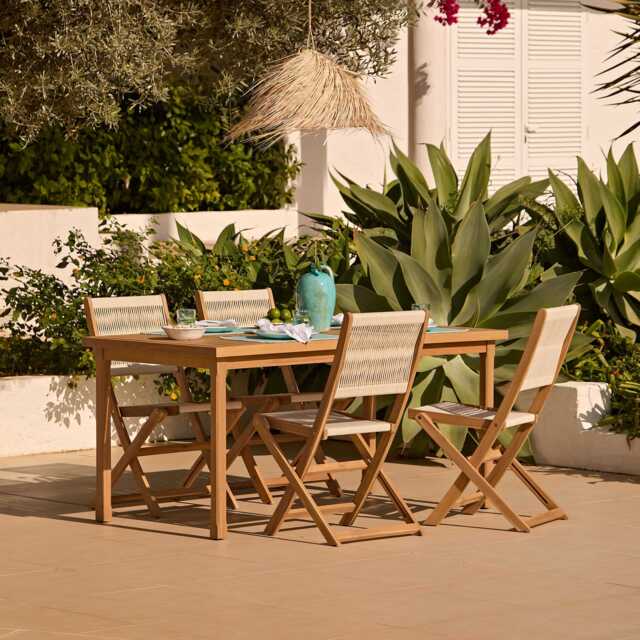 Harlyn 4 Seater Wooden Garden Dining Set with Cove Beige Chairs - 160cm - image 1