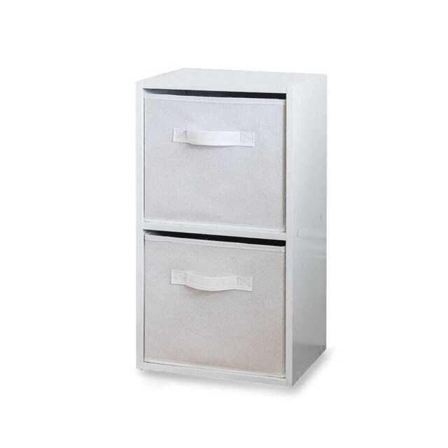 Cara 2 Tier Storage Unit / Chalk White Bookcase with White Boxes - image 1
