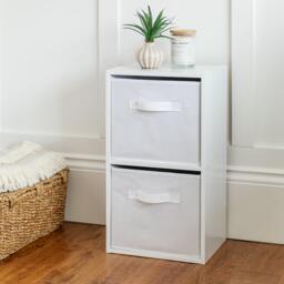 Cara 2 Tier Storage Unit / Chalk White Bookcase with White Boxes - thumbnail 3