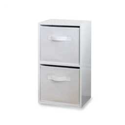 Cara 2 Tier Storage Unit / Chalk White Bookcase with White Boxes - thumbnail 1