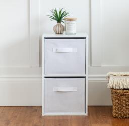 Cara 2 Tier Storage Unit / Chalk White Bookcase with White Boxes - thumbnail 2