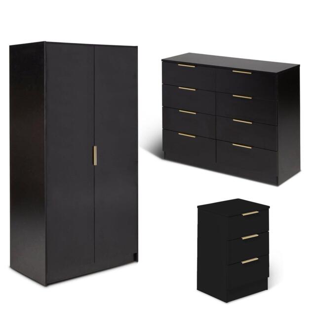 Essie 3 Piece Bedroom Set - 8 Chest of Drawers - Pitch Black - image 1
