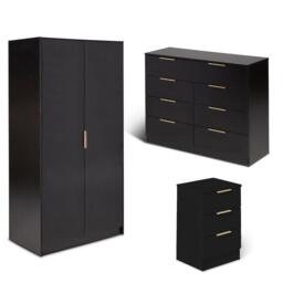 Essie 3 Piece Bedroom Set - 8 Chest of Drawers - Pitch Black - thumbnail 1