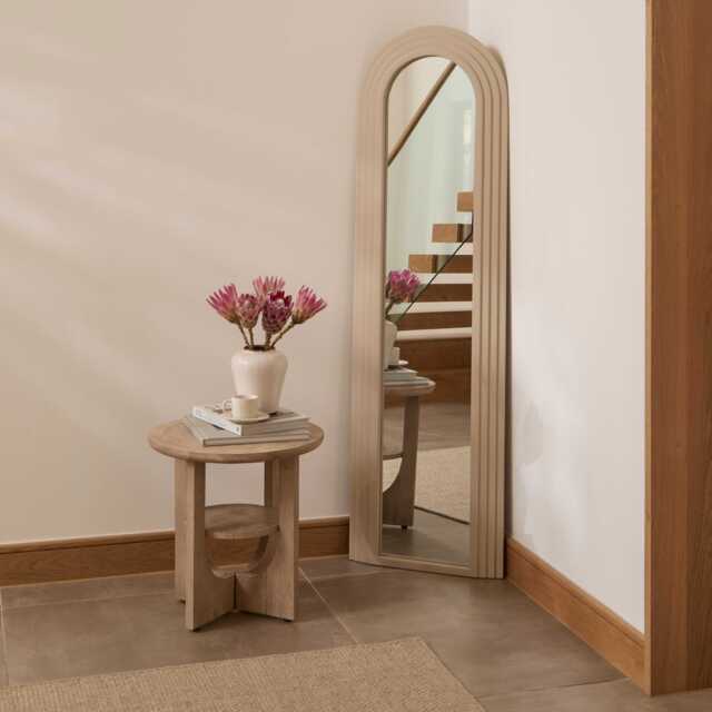 Kubu 170 x 50cm Wooden Arch Mirror - Taupe - image 1