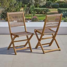 Cove Rope Folding Garden Chairs - Set of 2 - White Acacia - thumbnail 6