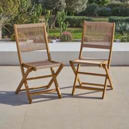 Cove Rope Folding Garden Chairs - Set of 2 - White Acacia - thumbnail 1