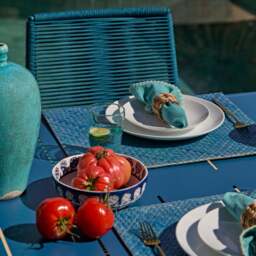 Wilder 6 Seater Blue Garden Dining Set with Ryder Teal Chairs - thumbnail 2