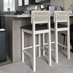 Charlie White Cane Bar Stool - White Legs - thumbnail 3