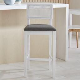Charlie White Cane Bar Stool - White Legs