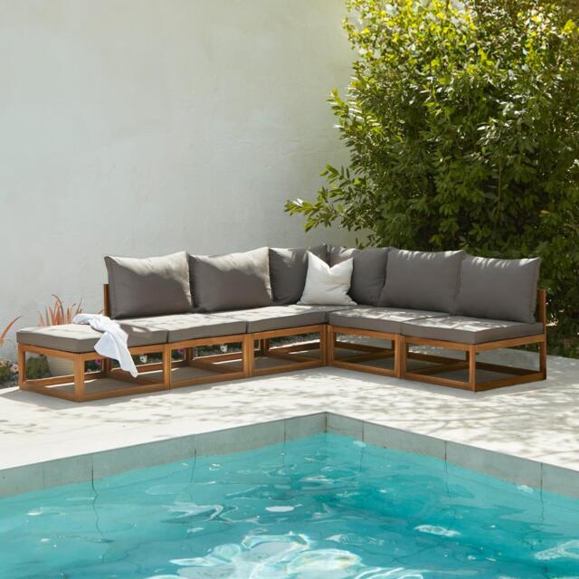 Rowan 6 Seater Wooden Garden Chaise Corner Sofa Set - Grey - image 1
