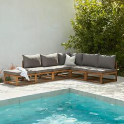 Rowan 6 Seater Wooden Garden Chaise Corner Sofa Set - Grey - thumbnail 1