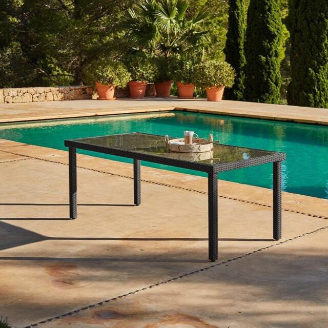 Marston 8 Seater Garden Dining Table - Black - Glass Top - image 1