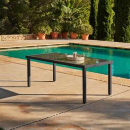 Marston 8 Seater Garden Dining Table - Black - Glass Top - thumbnail 1