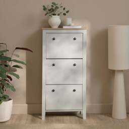 Sandhurst 60cm Three Door Shoe Cabinet - Snow White with Coastal Oak Top