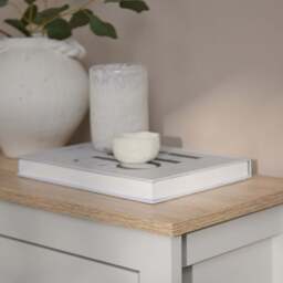 Sandhurst 60cm Three Door Shoe Cabinet - Snow White with Coastal Oak Top - thumbnail 4