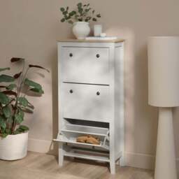 Sandhurst 60cm Three Door Shoe Cabinet - Snow White with Coastal Oak Top - thumbnail 2