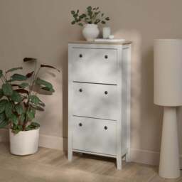 Sandhurst 60cm Three Door Shoe Cabinet - Snow White with Coastal Oak Top - thumbnail 5