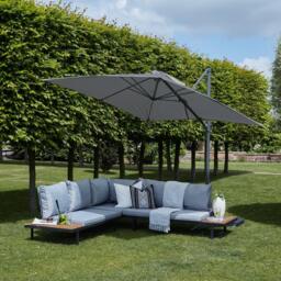 Thea Wooden Garden Corner Sofa Set with Grey LED Premium Parasol - thumbnail 4