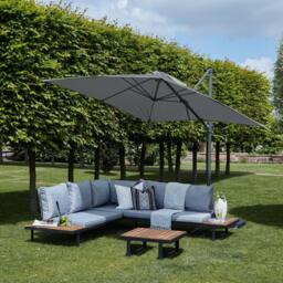 Thea Wooden Garden Corner Sofa Set with Grey LED Premium Parasol