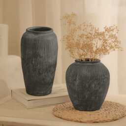 Anze 30cm Terracotta Vase - Rustic Black - thumbnail 2