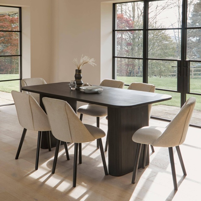 Orla Black Wooden Dining Table Set - 6 Seater - Freya Sand Dining Chairs - Black Oak Legs - image 1