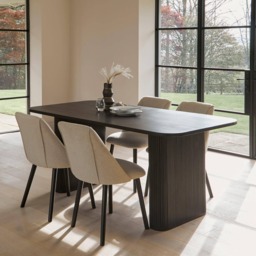 Orla Black Wooden Dining Table Set - 6 Seater - Freya Sand Dining Chairs - Black Oak Legs - thumbnail 6
