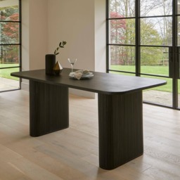 Orla Black Wooden Dining Table Set - 6 Seater - Freya Sand Dining Chairs - Black Oak Legs - thumbnail 3