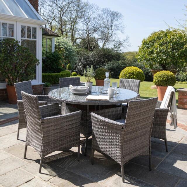 Kemble 6 Seater Garden Round Dining Table - Grey - image 1