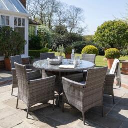 Kemble 6 Seater Garden Round Dining Table - Grey - thumbnail 1