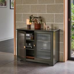 Lua 2 Door Small Sideboard - Fir Green with Glass Door - thumbnail 3