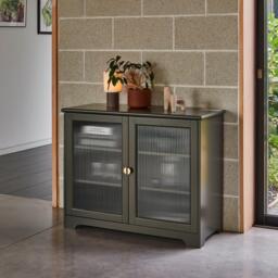 Lua 2 Door Small Sideboard - Fir Green with Glass Door - thumbnail 2