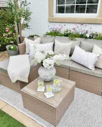 Weston 4 Seater Rattan Garden Corner Sofa Set with Cream LED Premium Parasol - Natural Weave - thumbnail 2