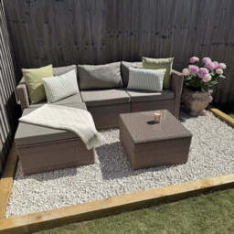 Weston 4 Seater Rattan Garden Corner Sofa Set with Cream LED Premium Parasol - Natural Weave - thumbnail 6