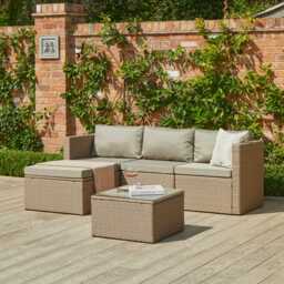 Weston 4 Seater Rattan Garden Corner Sofa Set with Cream LED Premium Parasol - Natural Weave - thumbnail 4