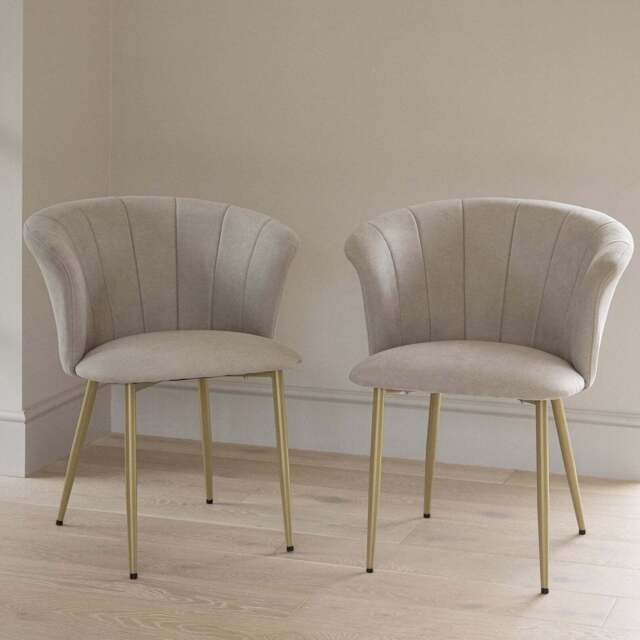 Cleo Soft Beige Dining Chairs - Set of 2 - Gold Legs - image 1