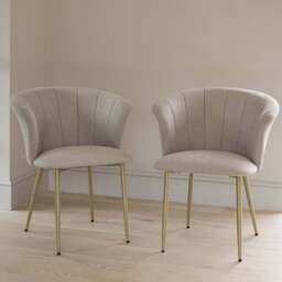 Cleo Soft Beige Dining Chairs - Set of 2 - Gold Legs - thumbnail 1