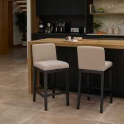 Nolan Fawn Linen Bar Stool - Black Oak Legs - thumbnail 2