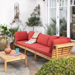 Dakota Wooden Garden Corner Sofa Set with Grey LED Premium Parasol - Red Cushions - thumbnail 6