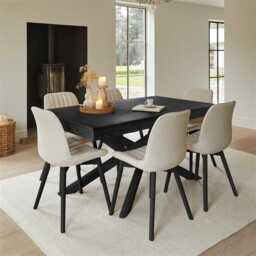 Amelia Black Extending Dining Table Set - 6 Seater - Bella Light Beige Boucle Dining Chairs - Black Legs - thumbnail 1