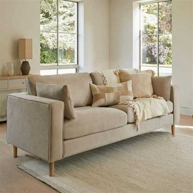 Emily 3 Seater Sofa - Soft Beige with Whitewash Oak Legs - image 1