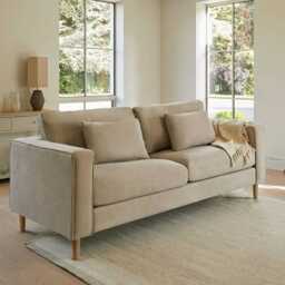 Emily 3 Seater Sofa - Soft Beige with Whitewash Oak Legs - thumbnail 2